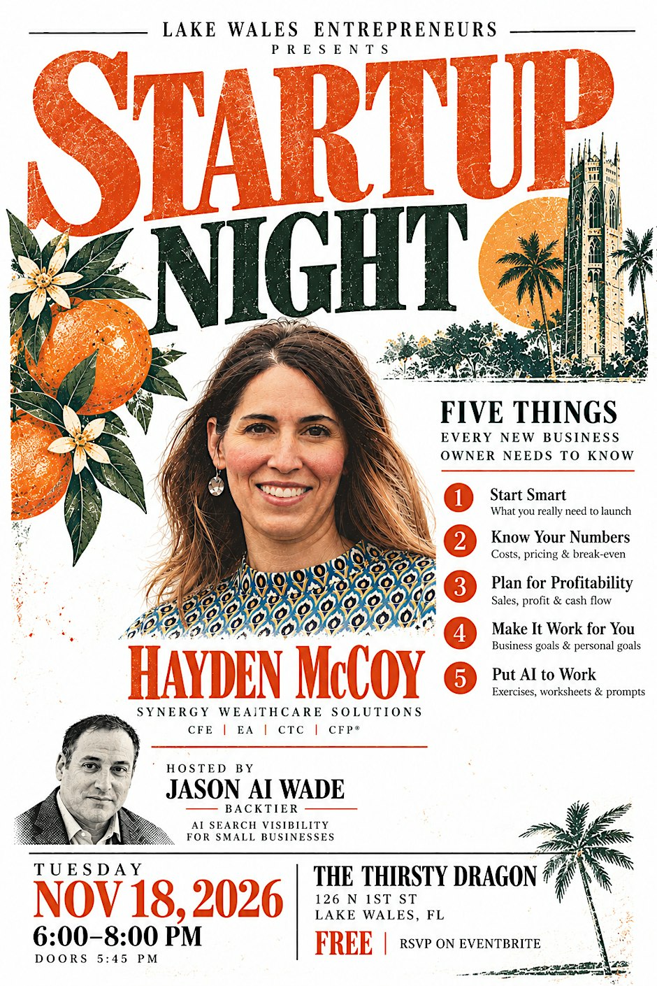 Lake Wales Startup Night: Start Smart — Know Your Numbers + Get Found Online poster
